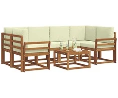 Lauko sofos komplektas su pagalve 7 pcs Natūralus ir grietinėlė