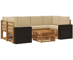 Lauko sofos komplektas su pagalve 7 pcs Natūralus ir bežinis