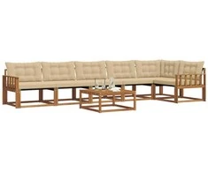 Lauko sofos komplektas su pagalve 7 pcs Natūralus ir bežinis