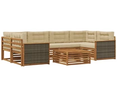 Lauko sofos komplektas su pagalve 7 pcs Natūralus ir bežinis