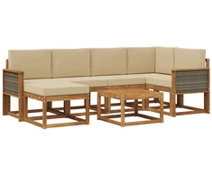 Lauko sofos komplektas su pagalve 7 pcs Natūralus ir bežinis