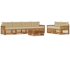 Lauko sofos komplektas su pagalve 7 pcs Natūralus ir bežinis