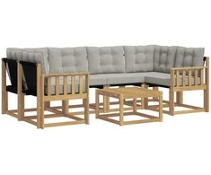Lauko sofos komplektas su pagalve 7 pcs Balta ir šviesiai pilka