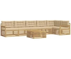 Lauko sofos komplektas su pagalve 7 pcs Balta ir kreminė
