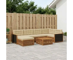 Lauko sofos komplektas su pagalve 7 pcs Natūralus ir bežinis