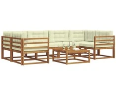 Lauko baldų komplektas Lauko sofos komplektas 7 pcs Natūralus ir grietinėlė