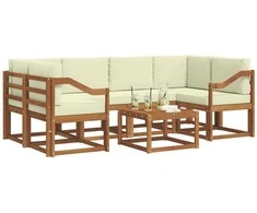 Lauko sofos komplektas su pagalve 7 pcs Natūralus ir grietinėlė