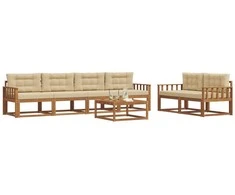 Lauko sofos komplektas su pagalve 7 pcs Natūralus ir bežinis