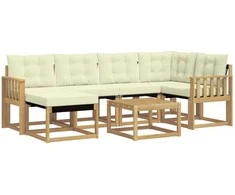 Lauko sofos komplektas su pagalve 7 pcs Balta ir kreminė