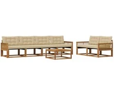 Lauko sofos komplektas su pagalve 7 pcs Natūralus ir bežinis