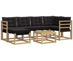 Lauko sofos komplektas su pagalve 7 pcs Balta ir juoda