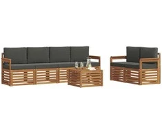 Lauko baldų komplektas Lauko sofos komplektas su pagalve 7 pcs Natūralus ir antracitas