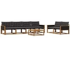 Lauko sofos komplektas su pagalve 7 pcs Natūrali ir juoda