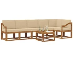 Lauko sofos komplektas su pagalve 7 pcs Natūralus ir bežinis