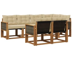 Lauko sofos komplektas su pagalve 7 pcs Natūralus ir bežinis