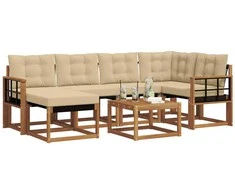 Lauko sofos komplektas su pagalve 7 pcs Natūralus ir bežinis