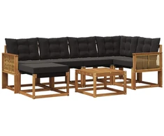 Lauko sofos komplektas su pagalve 7 pcs Natūrali ir juoda