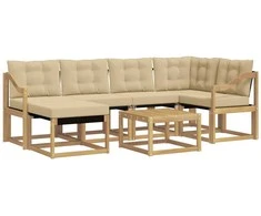 Lauko sofos komplektas su pagalve 7 pcs Balta ir kreminė