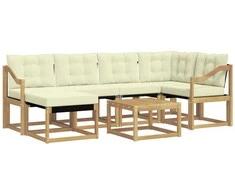 Lauko sofos komplektas su pagalve 7 pcs Balta ir kreminė