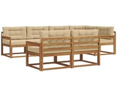 Lauko sofos komplektas su pagalve 7 pcs Natūralus ir bežinis