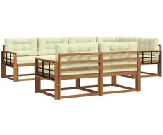 Lauko sofos komplektas su pagalve 7 pcs Natūralus ir grietinėlė