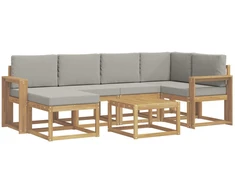 Lauko sofos komplektas su pagalve 7 pcs Balta ir šviesiai pilka