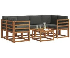 Lauko baldų komplektas Lauko sofos komplektas su pagalve 7 pcs Natūralus ir antracitas