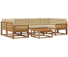 Lauko sofos komplektas su pagalve 7 pcs Natūralus ir bežinis
