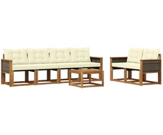 Lauko sofos komplektas su pagalve 7 pcs Natūralus ir grietinėlė