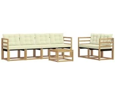 Lauko sofos komplektas su pagalve 7 pcs Balta ir kreminė