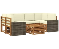 Lauko sofos komplektas su pagalve 7 pcs Natūralus ir grietinėlė