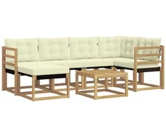 Lauko sofos komplektas su pagalve 7 pcs Balta ir kreminė