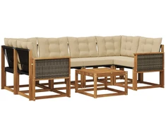 Lauko sofos komplektas su pagalve 7 pcs Natūralus ir bežinis
