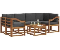 Lauko baldų komplektas Lauko sofos komplektas su pagalve 7 pcs Natūralus ir antracitas