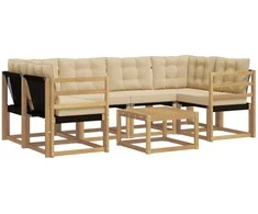 Lauko sofos komplektas su pagalve 7 pcs Balta ir kreminė