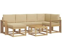 Lauko sofos komplektas su pagalve 7 pcs Balta ir kreminė