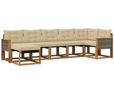 Lauko sofos komplektas su pagalve 7 pcs Natūralus ir bežinis