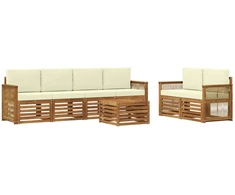 Lauko sofos komplektas su pagalve 7 pcs Natūralus ir grietinėlė