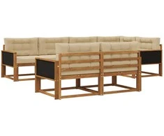 Lauko sofos komplektas su pagalve 7 pcs Natūralus ir bežinis