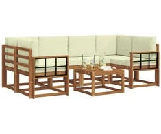 Lauko sofos komplektas su pagalve 7 pcs Natūralus ir grietinėlė