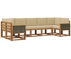 Lauko sofos komplektas su pagalve 7 pcs Natūralus ir bežinis