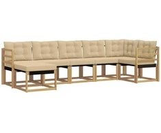 Lauko sofos komplektas su pagalve 7 pcs Balta ir kreminė