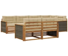 Lauko sofos komplektas su pagalve 7 pcs Natūralus ir bežinis