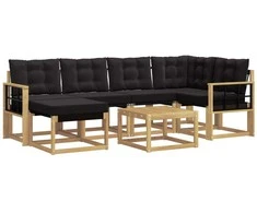 Lauko sofos komplektas su pagalve 7 pcs Balta ir juoda