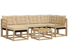Lauko sofos komplektas su pagalve 7 pcs Balta ir kreminė