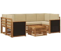 Lauko sofos komplektas su pagalve 7 pcs Natūralus ir bežinis