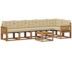 Lauko sofos komplektas su pagalve 7 pcs Natūralus ir bežinis