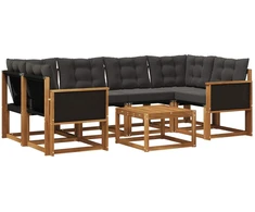 Lauko sofos komplektas su pagalve 7 pcs Natūrali ir juoda