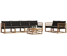 Lauko sofos komplektas su pagalve 7 pcs Natūrali ir juoda