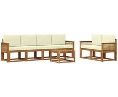 Lauko sofos komplektas su pagalve 7 pcs Natūralus ir grietinėlė